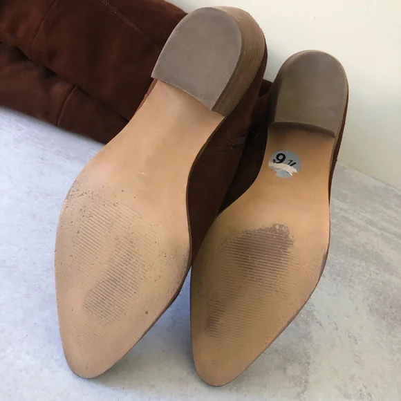 Steve Madden Lucca Pieced Suede Over the Knee Stacked Heel Boot, Cognac 9.5 - Picture 11 of 12